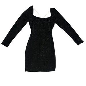 SHEIN Black Shimmer Bodycon Mini Dress XS Long Sleeve Party Glam
